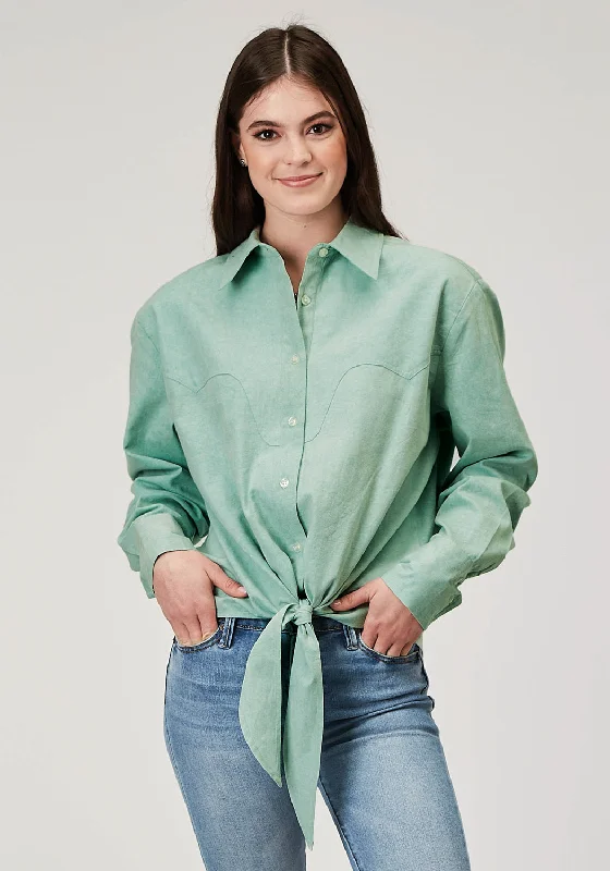 Roper Womens 2014 Denim Aqua 100% Cotton L/S Shirt