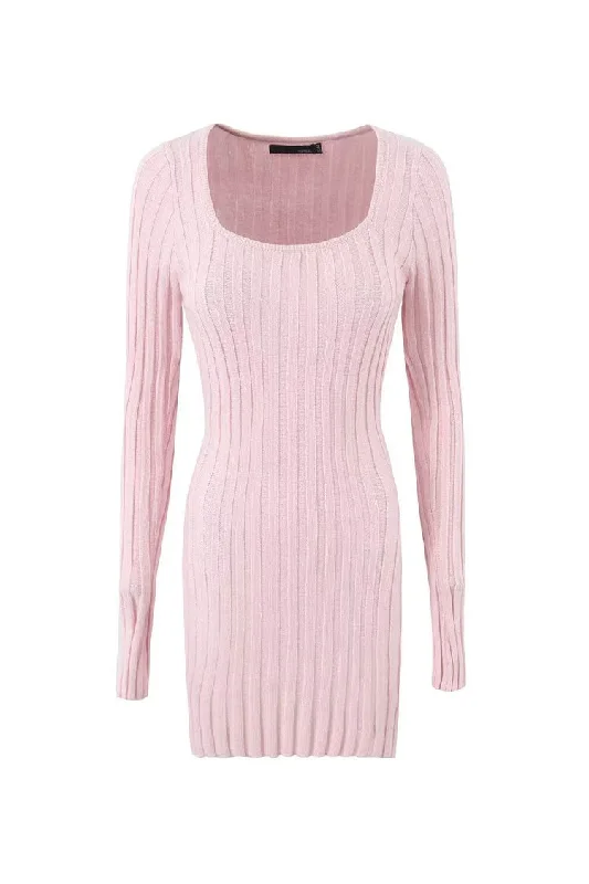 Sexy Square Neck Chunky Ribbed Knit Bodycon Micro Mini Sweater Dress