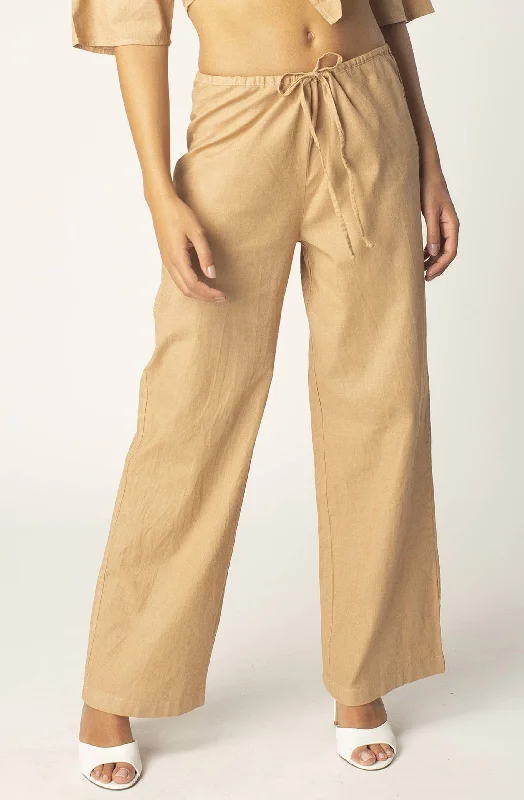 Tan Drawstring Linen Pant