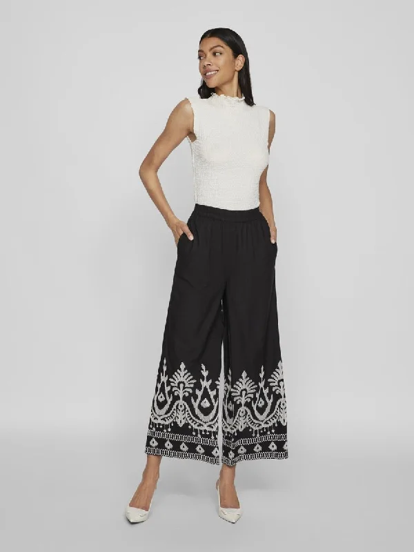 Winnie Embroidered Cropped Trousers (Black)