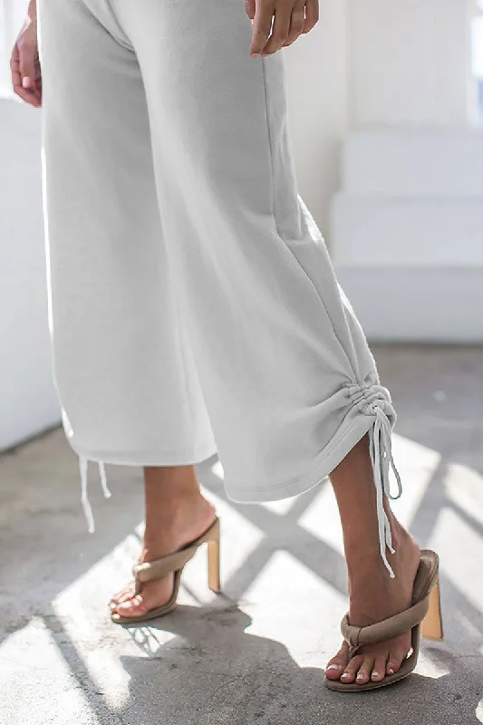 White Wide Leg Ruched Lounger Pants