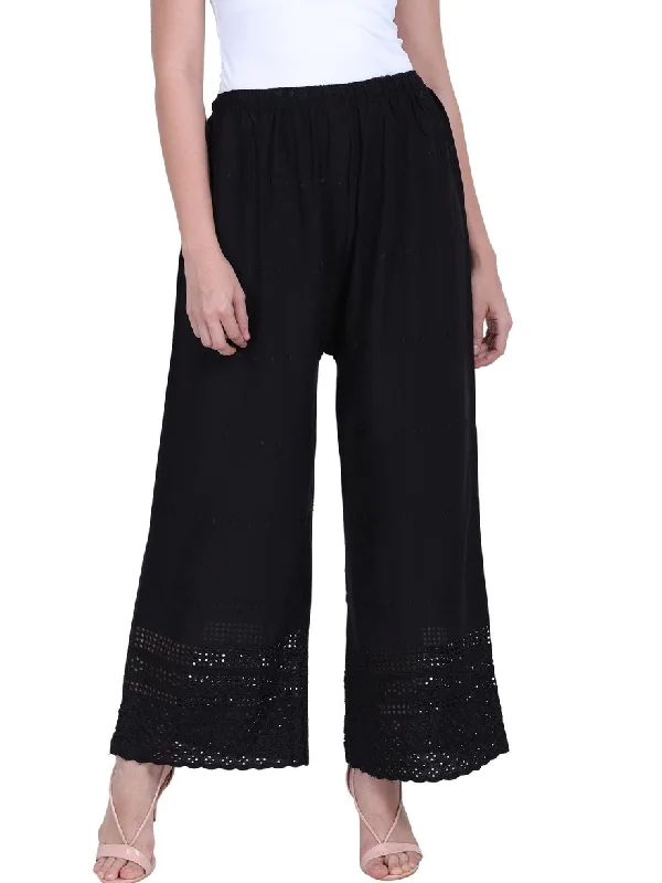 Women's Embroidered Rayon Black chikankari Palazzo