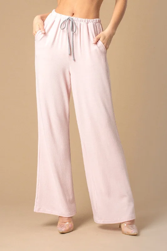 Pink Wide Leg Casual Drawstring Pants