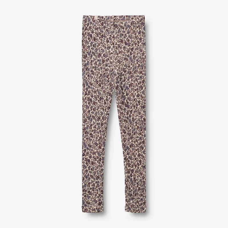 Wool Leggings - purple flowers