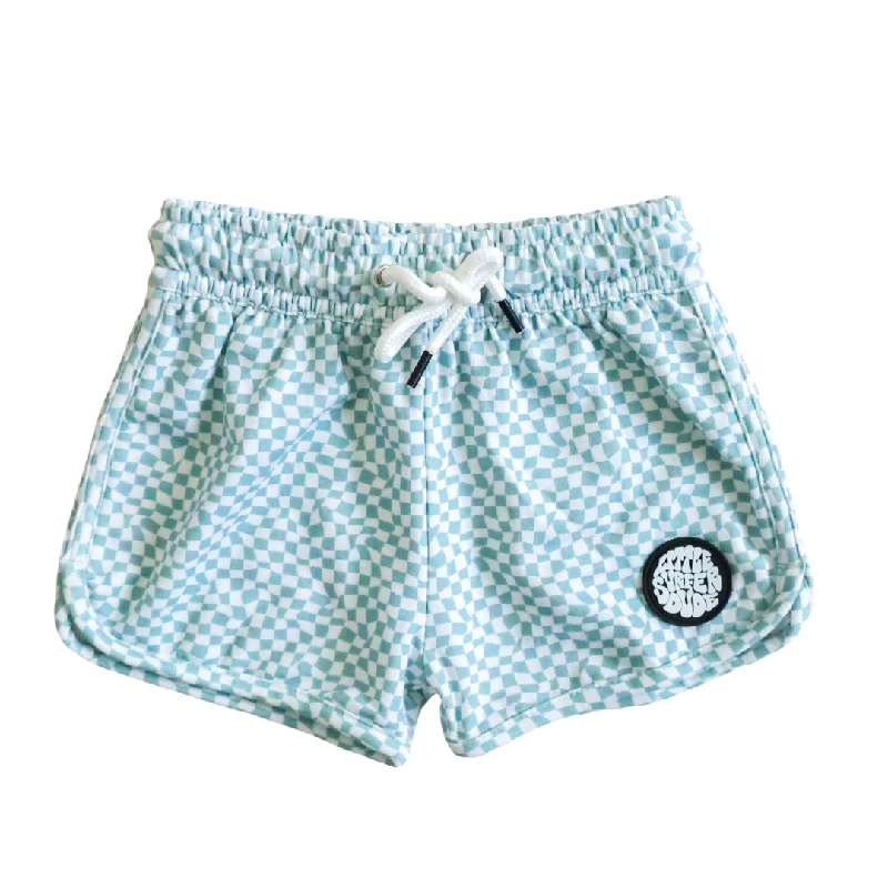 Blue Checkered Cotton  Lounge Shorts