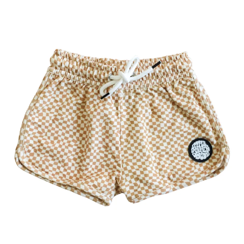 Checkered Brown Cotton Lounge Shorts