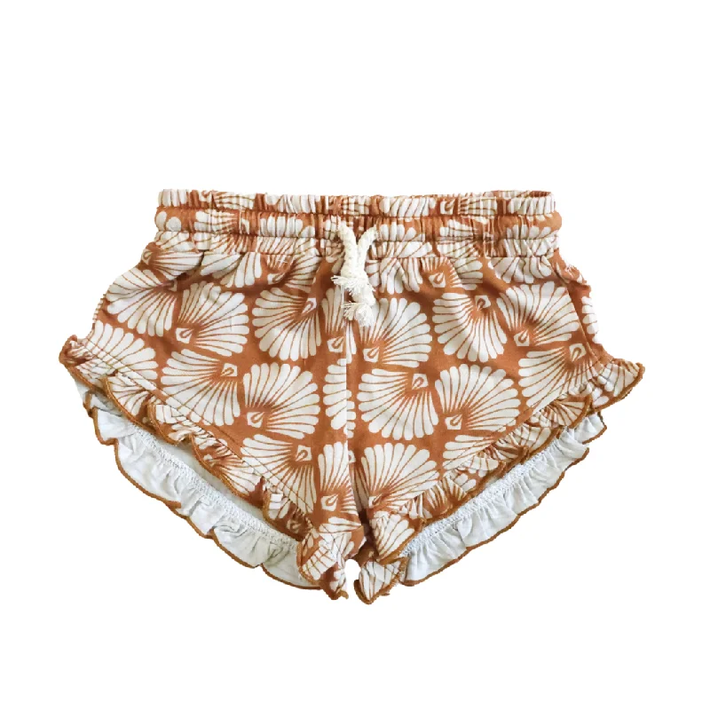 Brown Seashell Little Surfer Girl Ruffle Shorts