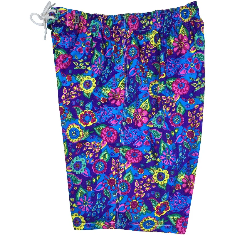 "Carnival" Mens Elastic Waist Board Shorts - 22" Outseam / 9.5" Inseam (Purple)