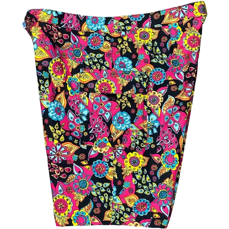 "Carnival" (Black) Womens Board/Swim Shorts - 11" Inseam