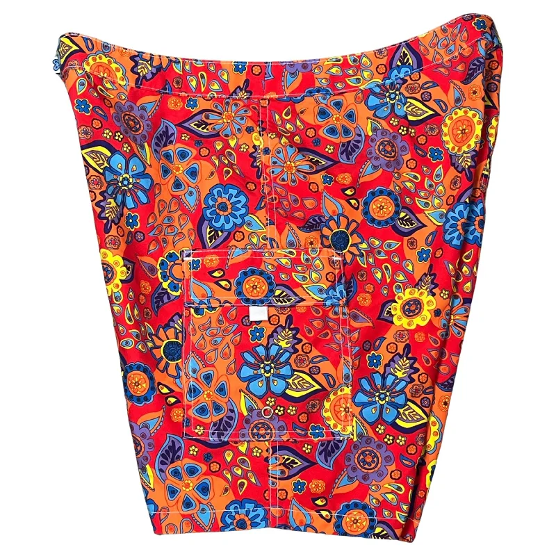 "Carnival" (Red) Womens Board/Swim Shorts - 11"