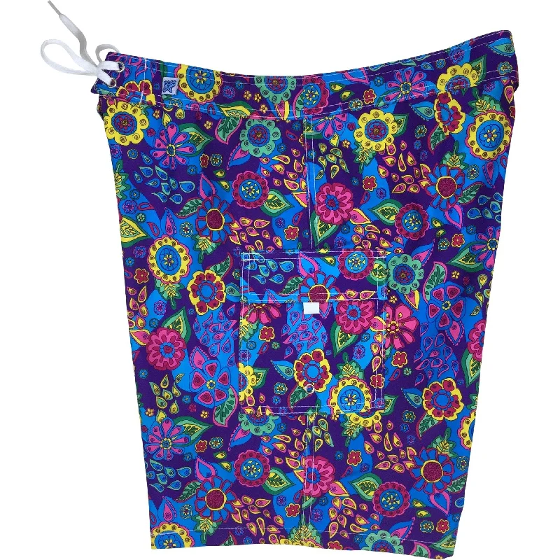 "Carnival" Womens Board Shorts - Regular Rise / 10.5" Inseam (Purple)