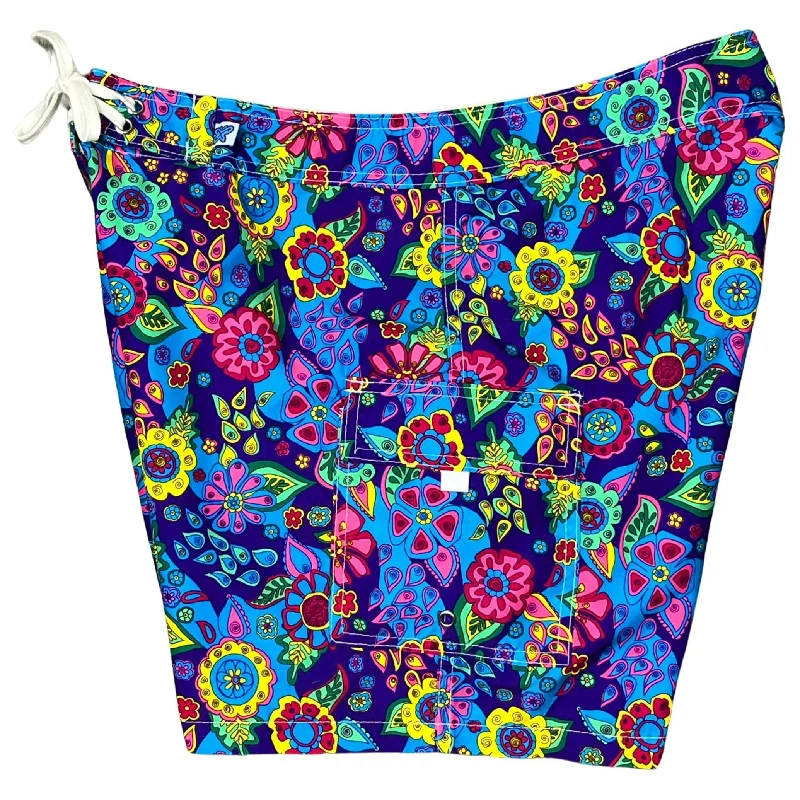 "Carnival" Womens Board Shorts - Regular Rise / 7" Inseam (Purple)