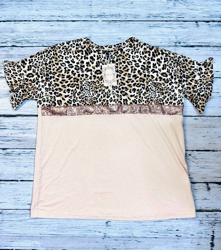 Cheetah Sparkle Block Top With Ruffle Sleeves