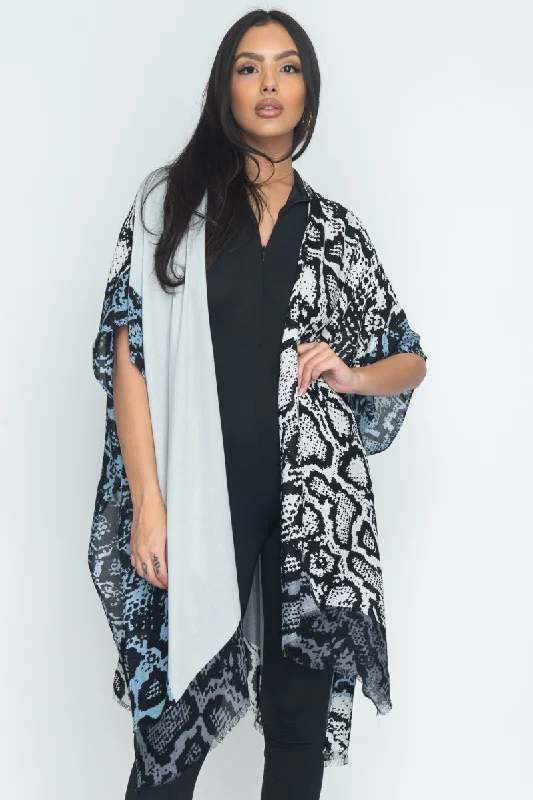 Python And Solid Print Long Cardigan Cover-up Kimono Unfinished Hem (R103131/RN94522)