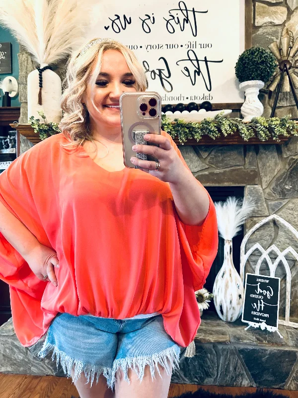 Coral Flowy Sleeve Top