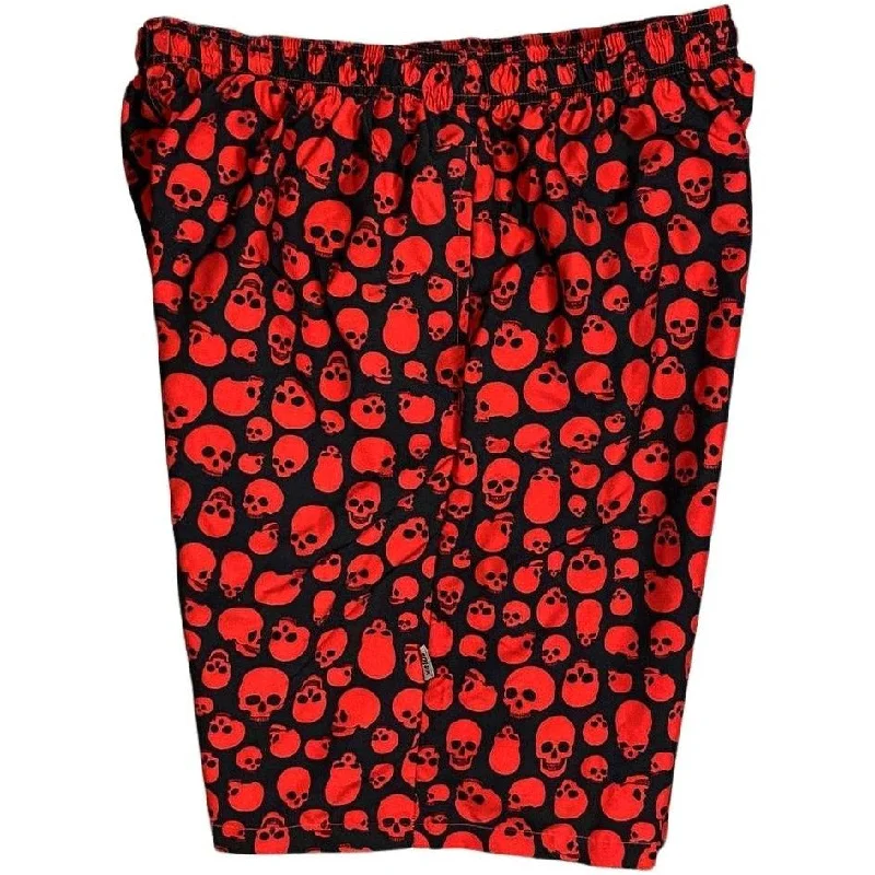 Elastic Waist Swim Trunks with Mesh Liner "Live to Ride" (Black+Red) Skulls CUSTOM