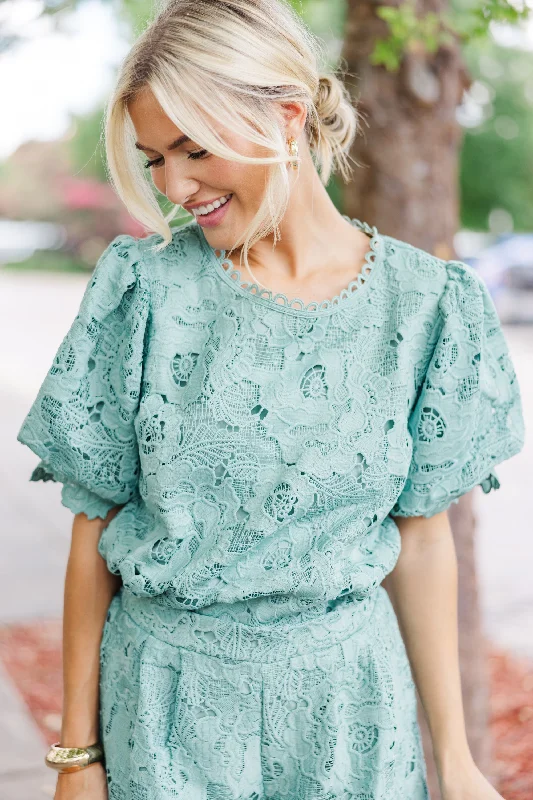 Everybody Loves Dusty Mint Lace Blouse