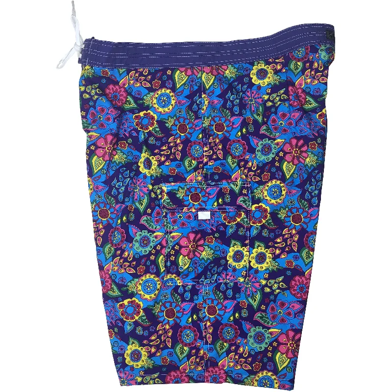 Fixed (Non Elastic) Waist Board Shorts "Carnival" (Purple) Mens CUSTOM