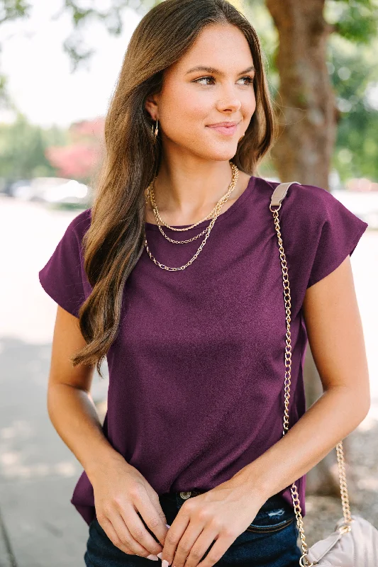 Hello Beautiful Plum Purple Cap Sleeve Top