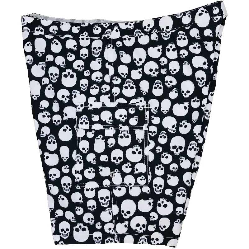 "Live to Ride" Skulls (Black/White) Womens Board/Swim Shorts - 11"