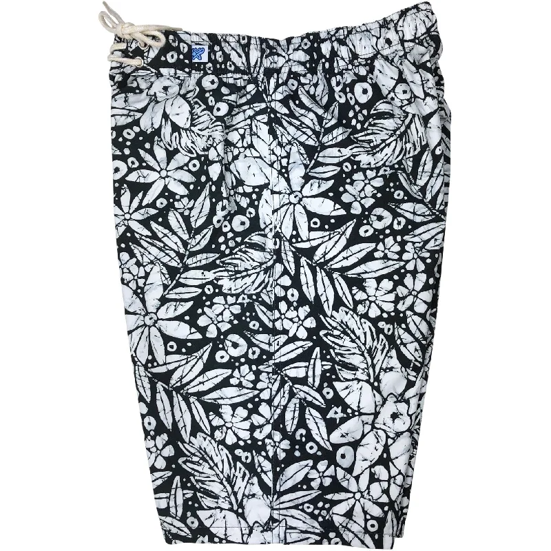 "Palisades" Womens Elastic Waist Swim Board Shorts.  HIGH Rise + 11" Inseam (Black)