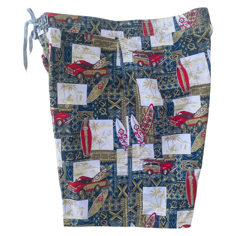 "Postcards" Men's Board Shorts w/ Dual Cargo Pockets.  17.5" Outseam / 5" Inseam (Sea Green)