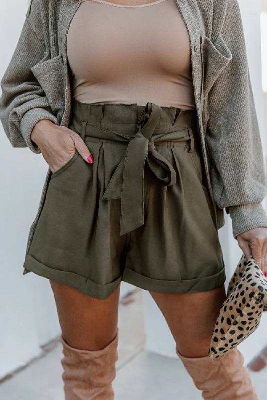 RUBIN HIGH WAISTED PAPER BAG SHORTS IN OLIVE