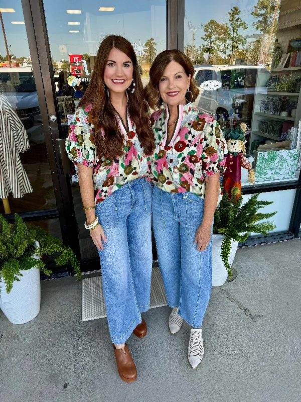 Short Trim Pink Floral Top