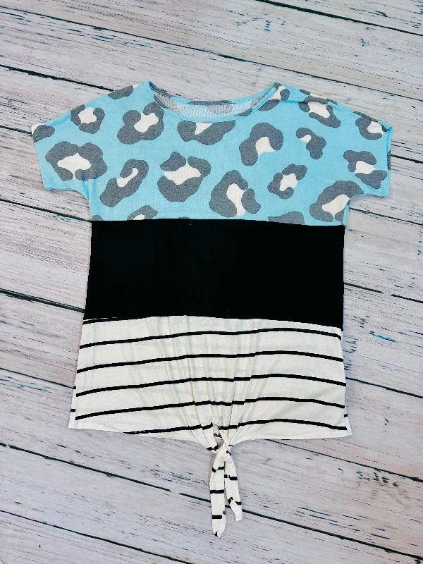 Teal Cheetah / Black / Striped Block Knot Tie Tee