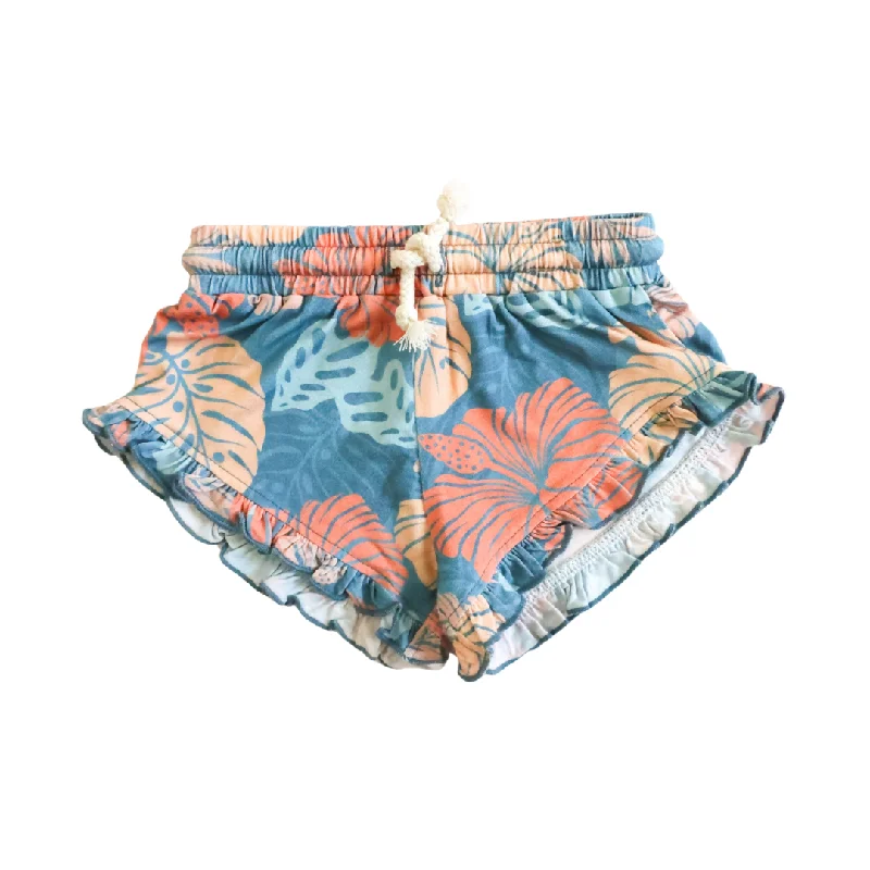 Tropical Blue Little Surfer Girl Ruffle Shorts