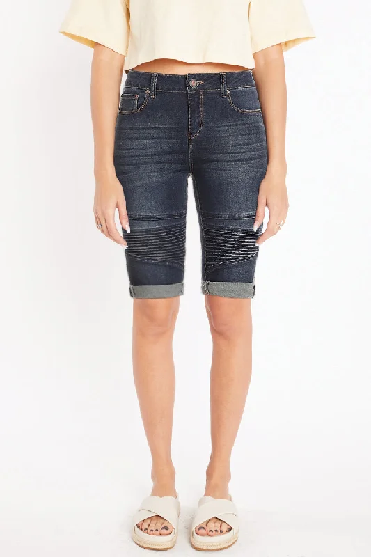 Mid Rise 5 Pocket Bermuda Denim Shorts