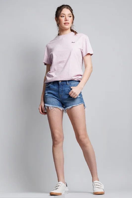 High Rise Destructed Denim Shorts