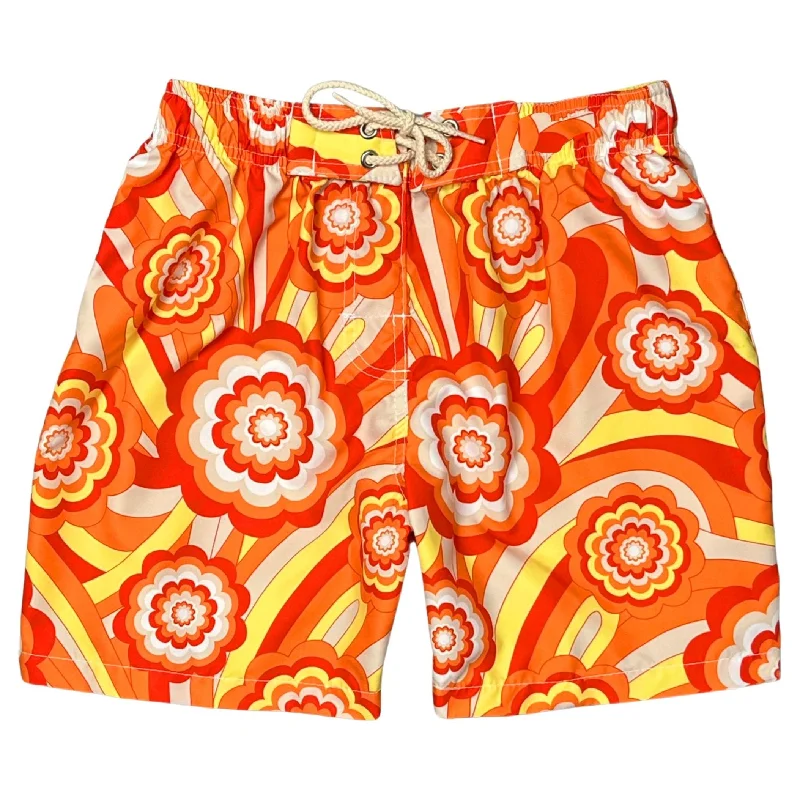 "Yellow Brick Road" (Orange) Mens Elastic Waist Board Shorts - 17.5" Outseam / 5" Inseam